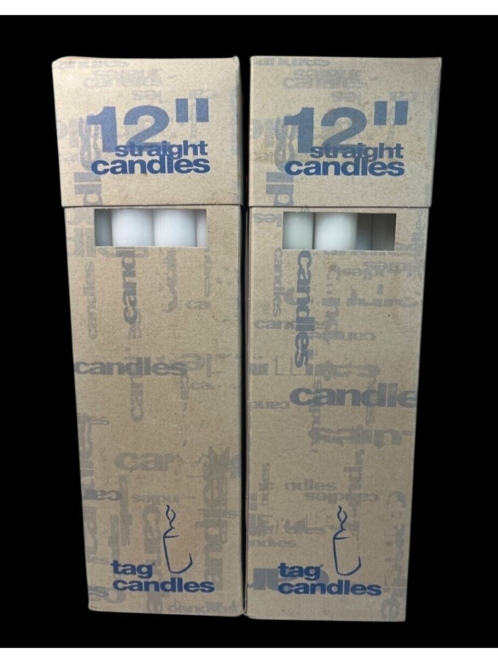Two Sets of 12-Inch Tag Candles White Straight Candles Smokeless 8-Hour Burn Tim